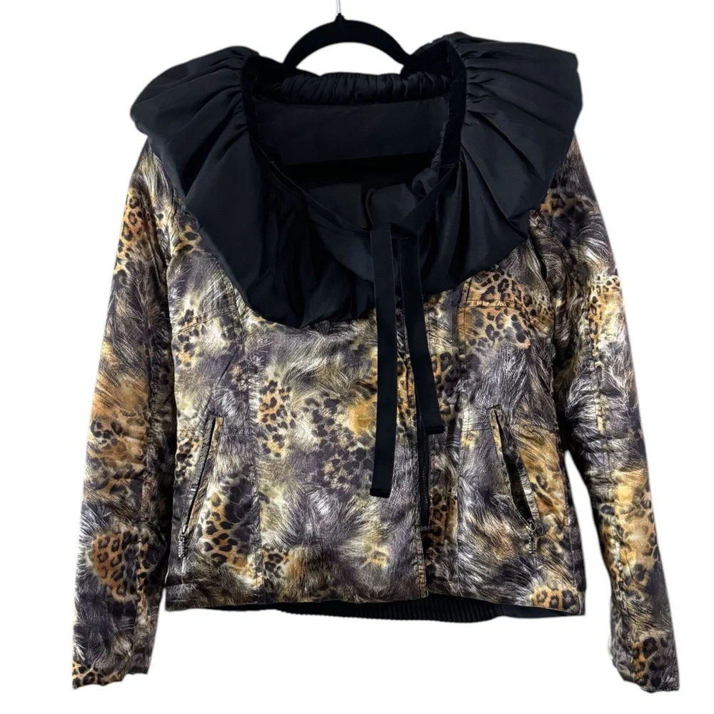 Vintage LINDI Glam Reversible Jacket, Coffee/Leopard Print Women's XS